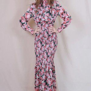 Classy Long Sleeve Turtle Neck Floral Maxi Length